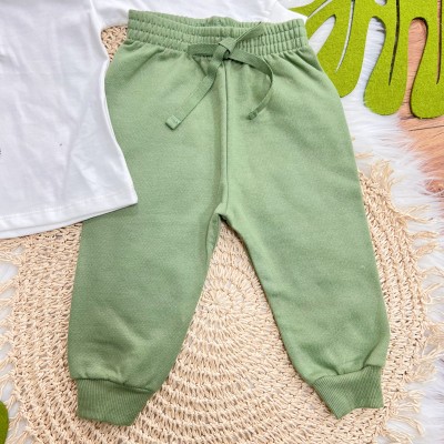 Conj. Blusa Manga Longa Baby Dino e Calça de Moletom - Off White e Verde